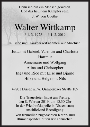 Traueranzeige von Walter Wittkamp von Neue Osnabrücker Zeitung GmbH & Co. KG