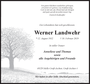 Traueranzeige von Werner Landwehr von Neue Osnabrücker Zeitung GmbH & Co. KG