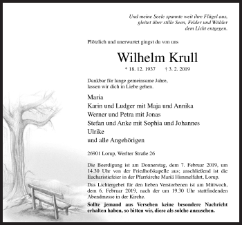 Traueranzeige von Wilhelm Krull von Neue Osnabrücker Zeitung GmbH & Co. KG