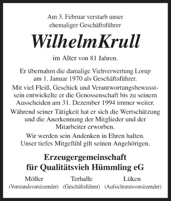 Traueranzeige von Wilhelm Krull von Neue Osnabrücker Zeitung GmbH & Co. KG