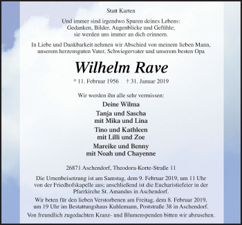 Traueranzeige von Wilhelm Rave von Neue Osnabrücker Zeitung GmbH & Co. KG