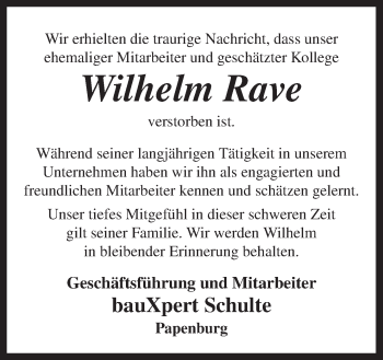 Traueranzeige von Wilhelm Rave von Neue Osnabrücker Zeitung GmbH & Co. KG