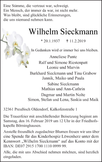Traueranzeige von Wilhelm Sieckmann von Neue Osnabrücker Zeitung GmbH & Co. KG