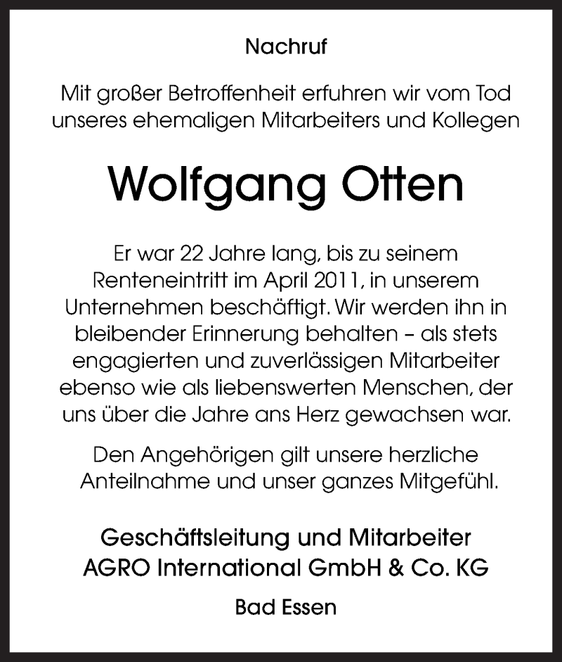  Traueranzeige für Wolfgang Otten vom 16.02.2019 aus Neue Osnabrücker Zeitung GmbH & Co. KG