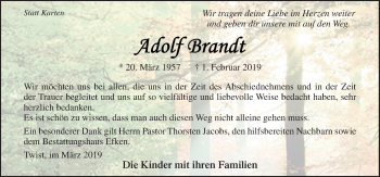 Traueranzeige von Adolf Brandt von Neue Osnabrücker Zeitung GmbH & Co. KG