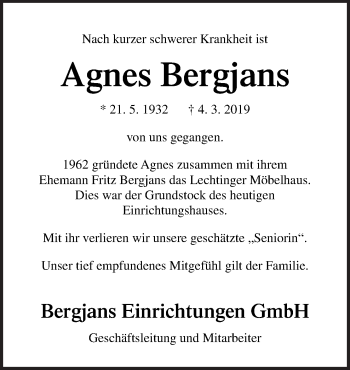 Traueranzeige von Agnes Bergjans von Neue Osnabrücker Zeitung GmbH & Co. KG