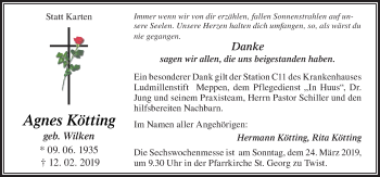 Traueranzeige von Agnes Kötting von Neue Osnabrücker Zeitung GmbH & Co. KG