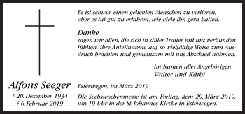 Traueranzeige von Alfons Seeger von Neue Osnabrücker Zeitung GmbH & Co. KG