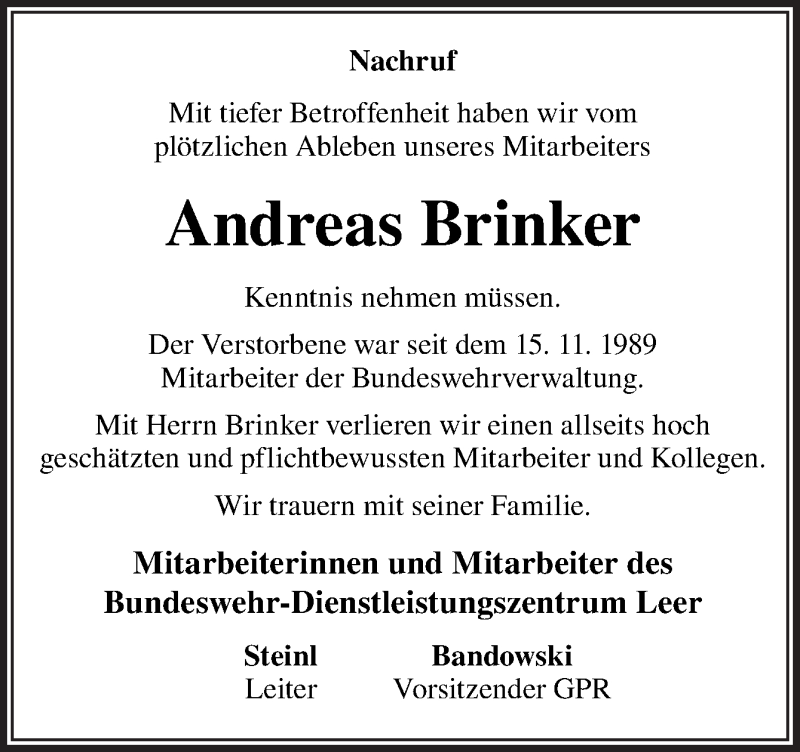  Traueranzeige für Andreas Brinker vom 13.03.2019 aus Neue Osnabrücker Zeitung GmbH & Co. KG