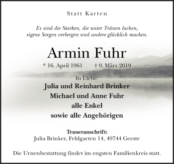 Traueranzeige von Armin Fuhr von Neue Osnabrücker Zeitung GmbH & Co. KG