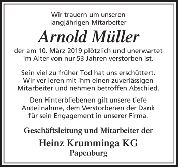 Traueranzeige von Arnold Müller von Neue Osnabrücker Zeitung GmbH & Co. KG