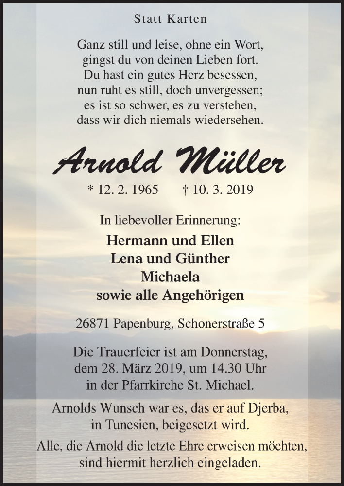  Traueranzeige für Arnold Müller vom 23.03.2019 aus Neue Osnabrücker Zeitung GmbH & Co. KG