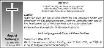 Traueranzeige von August Hoffrogge von Neue Osnabrücker Zeitung GmbH & Co. KG