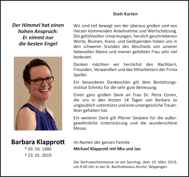  Traueranzeige für Barbara Klapprott vom 06.03.2019 aus Neue Osnabrücker Zeitung GmbH & Co. KG