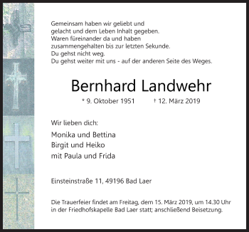 Traueranzeige von Bernhard Landwehr von Neue Osnabrücker Zeitung GmbH & Co. KG