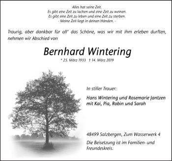 Traueranzeige von Bernhard Wintering von Neue Osnabrücker Zeitung GmbH & Co. KG
