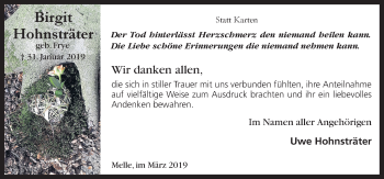 Traueranzeige von Birgit Hohnsträter von Neue Osnabrücker Zeitung GmbH & Co. KG