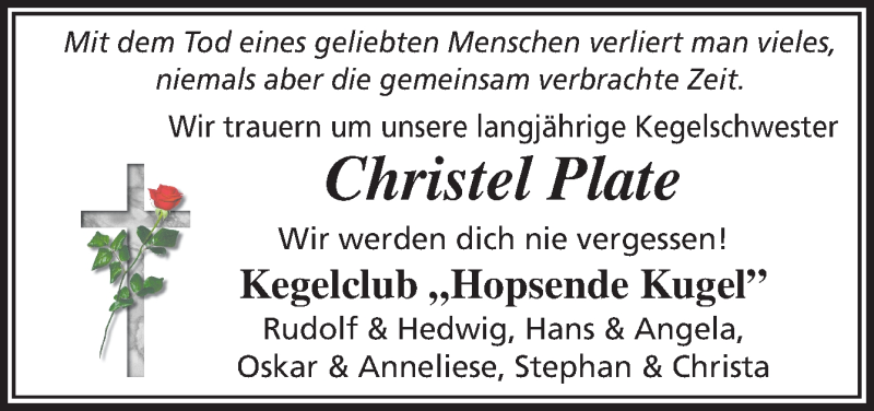  Traueranzeige für Christel Plate vom 20.03.2019 aus Neue Osnabrücker Zeitung GmbH & Co. KG