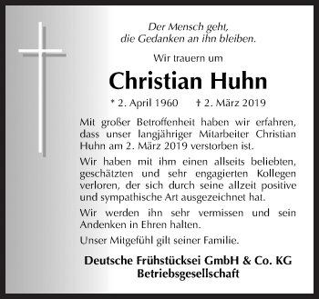 Traueranzeige von Christian Huhn von Neue Osnabrücker Zeitung GmbH & Co. KG