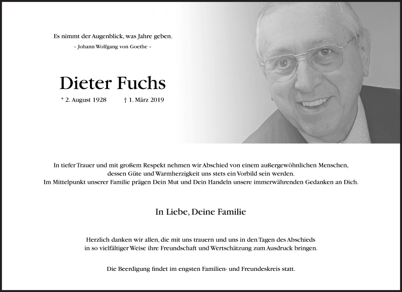  Traueranzeige für Dieter Fuchs vom 05.03.2019 aus Neue Osnabrücker Zeitung GmbH & Co. KG