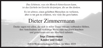Traueranzeige von Dieter Zimmermann von Neue Osnabrücker Zeitung GmbH & Co. KG