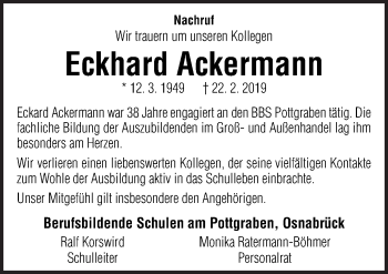 Traueranzeige von Eckhard Ackermann von Neue Osnabrücker Zeitung GmbH & Co. KG