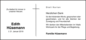 Traueranzeige von Edith Hüsemann von Neue Osnabrücker Zeitung GmbH & Co. KG