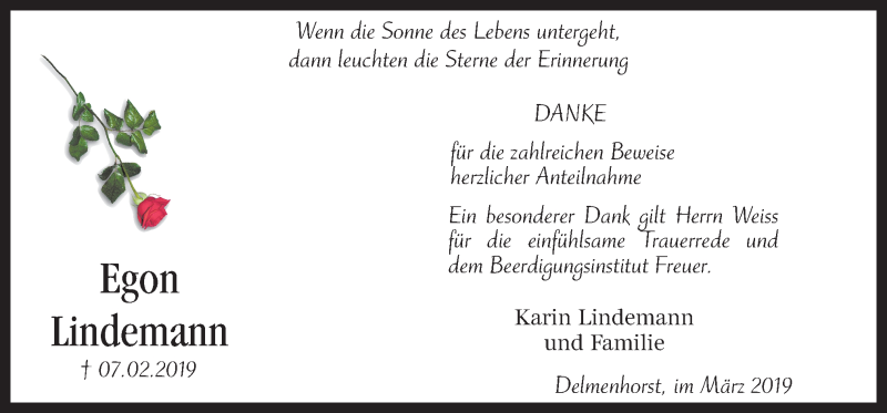  Traueranzeige für Egon Lindemann vom 30.03.2019 aus Neue Osnabrücker Zeitung GmbH & Co. KG