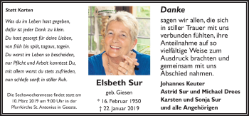 Traueranzeige von Elsbeth Sur von Neue Osnabrücker Zeitung GmbH & Co. KG