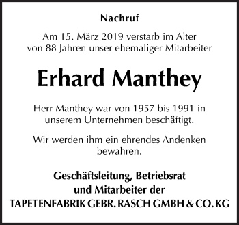 Traueranzeige von Erhard Manthey von Neue Osnabrücker Zeitung GmbH & Co. KG