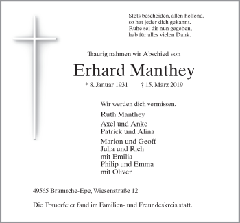 Traueranzeige von Erhard Manthey von Neue Osnabrücker Zeitung GmbH & Co. KG