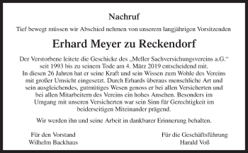 Traueranzeige von Erhard Meyer zu Reckendorf von Neue Osnabrücker Zeitung GmbH & Co. KG