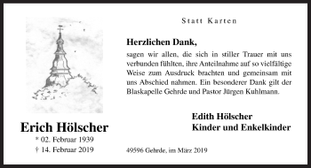 Traueranzeige von Erich Hölscher von Neue Osnabrücker Zeitung GmbH & Co. KG