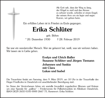 Traueranzeige von Erika Schlüter von Neue Osnabrücker Zeitung GmbH & Co. KG