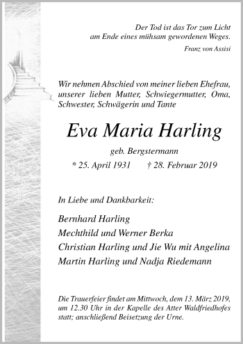 Traueranzeige von Eva Maria Harling von Neue Osnabrücker Zeitung GmbH & Co. KG