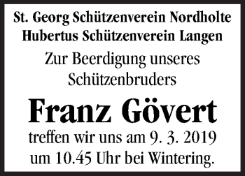 Traueranzeige von Franz Gövert von Neue Osnabrücker Zeitung GmbH & Co. KG