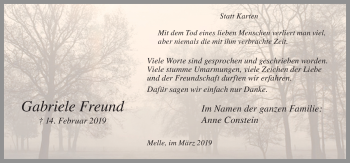 Traueranzeige von Gabriele Freund von Neue Osnabrücker Zeitung GmbH & Co. KG