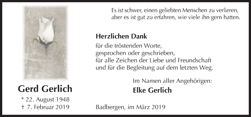  Traueranzeige für Gerd Gerlich vom 23.03.2019 aus Neue Osnabrücker Zeitung GmbH & Co. KG