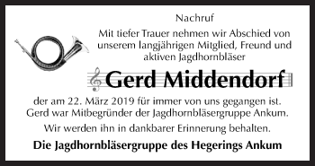 Traueranzeige von Gerd Middendorf von Neue Osnabrücker Zeitung GmbH & Co. KG