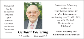 Traueranzeige von Gerhard Völlering von Neue Osnabrücker Zeitung GmbH & Co. KG