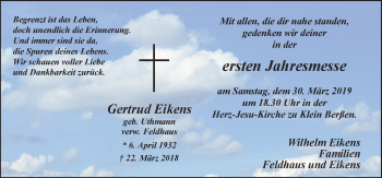 Traueranzeige von Gertrud Eiekns von Neue Osnabrücker Zeitung GmbH & Co. KG