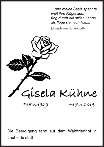 Traueranzeige von Gisela Kühne von Neue Osnabrücker Zeitung GmbH & Co. KG