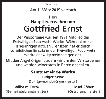 Traueranzeige von Gottfried Ernst von Neue Osnabrücker Zeitung GmbH & Co. KG