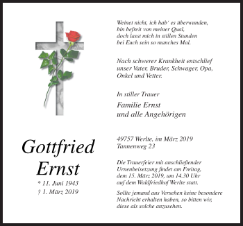 Traueranzeige von Gottfried Ernst von Neue Osnabrücker Zeitung GmbH & Co. KG