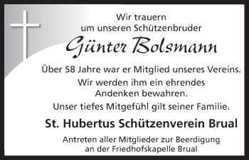 Traueranzeige von Günter Bolsmann von Neue Osnabrücker Zeitung GmbH & Co. KG