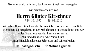 Traueranzeige von Günter Kirschner von Neue Osnabrücker Zeitung GmbH & Co. KG