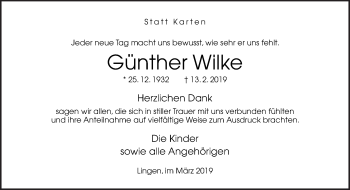 Traueranzeige von Günther Wilke von Neue Osnabrücker Zeitung GmbH & Co. KG