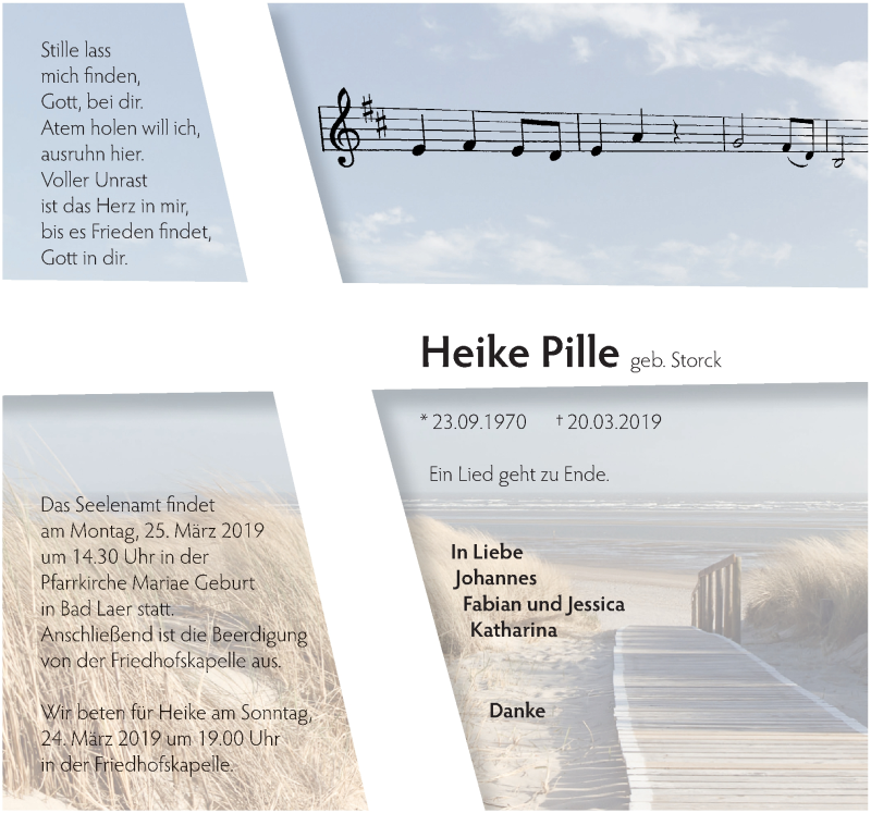 Traueranzeige für Heike Pille vom 23.03.2019 aus Neue Osnabrücker Zeitung GmbH & Co. KG