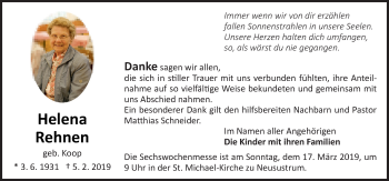 Traueranzeige von Helena Rehnen von Neue Osnabrücker Zeitung GmbH & Co. KG