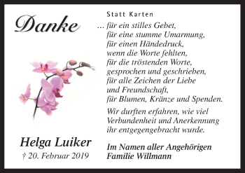 Traueranzeige von Helga Luiker von Neue Osnabrücker Zeitung GmbH & Co. KG